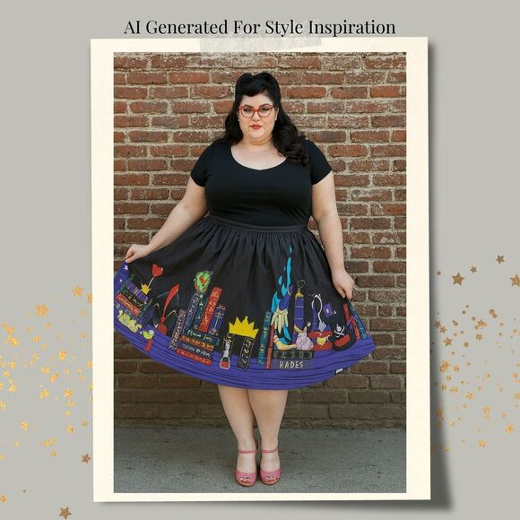 Loungefly Stitch Shoppe Disney Villians Bookshelf Skirt Womens Plus Sz 2X Black - Picture 3 of 16